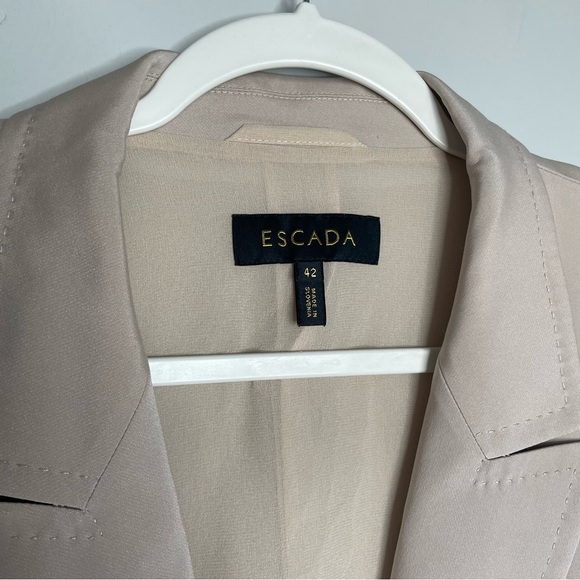 Escada Beaded Vintage Blazer Jacket 42 Large 12 Silk Cream Tan Beige Pockets - Picture 3 of 9